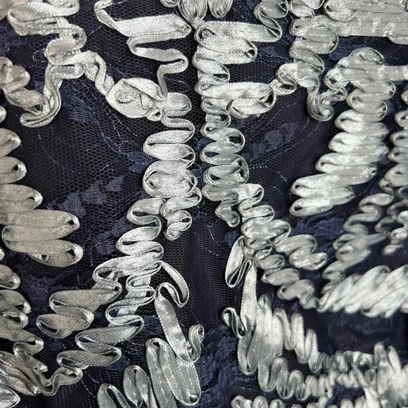 JS Collections Blue Ribbon and Lace Crepe Midi Dress V Back Short Sleeve 14 - Picture 6 of 16